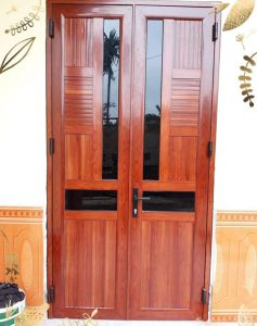 Mẫu cửa nhôm kính việt pháp vân gỗ đẹp